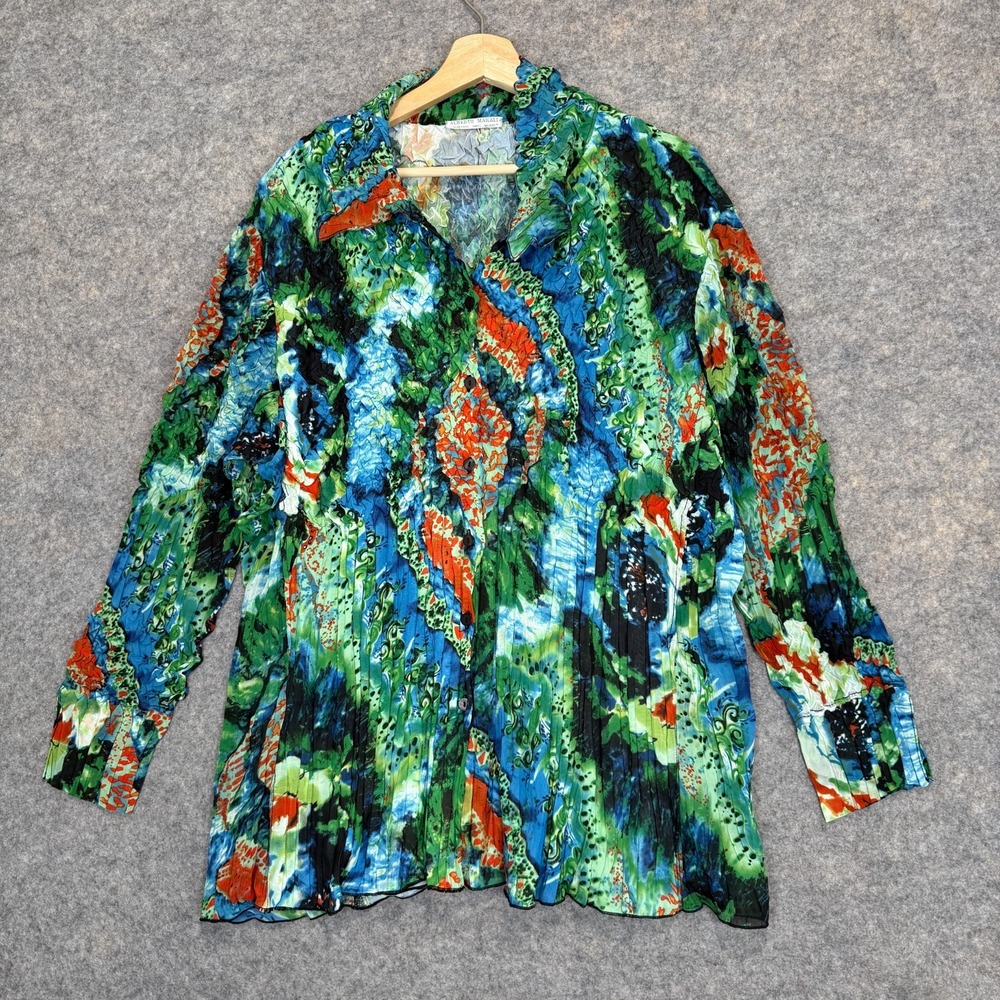 Alberto Makali Crinkled Colorful‎ Geometric Button Top Womens OS Designer Shirt